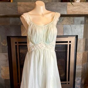 50s Vanity Fair Blue Fairycore Nylon Lace Babydoll Gown 36 S